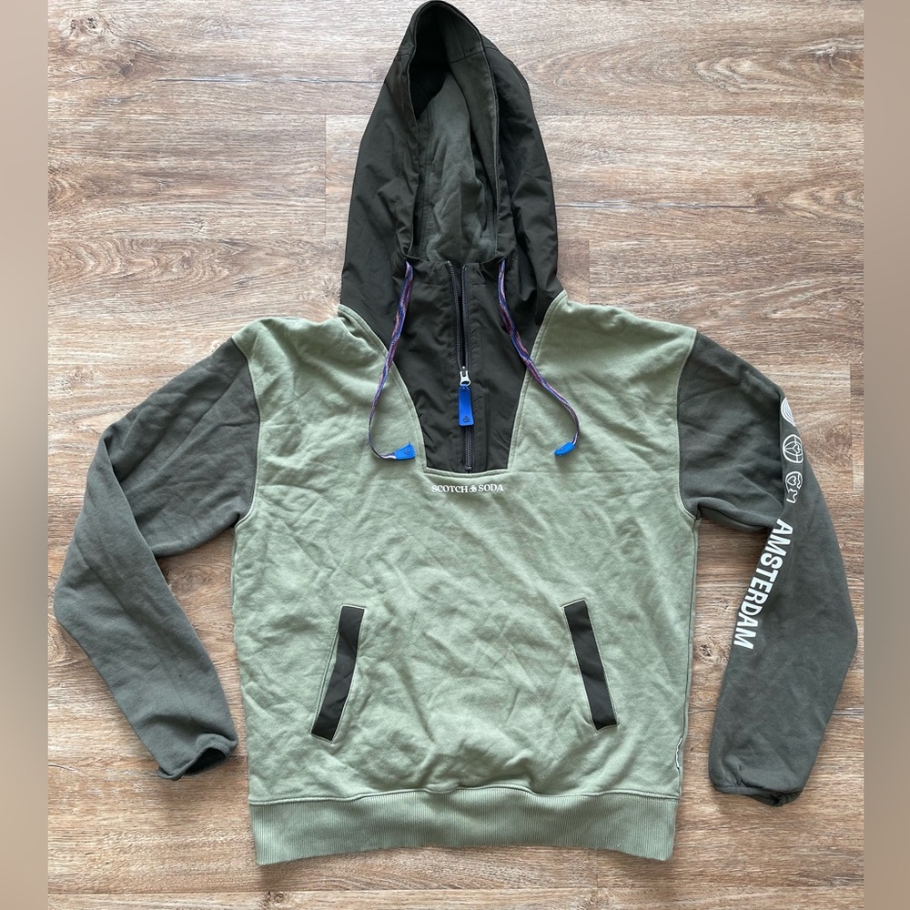 Scotch and soda Amsterdam hoodie Unisex M green 1/4 zip organic cotton - Picture 4 of 14